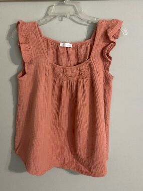 Ces Femme Coral Crinkle Cotton Ruffle Coquettish Tank Top Small